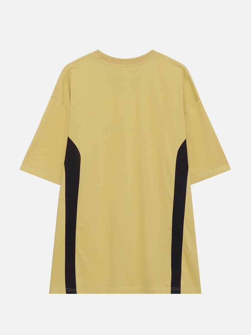 Jaune  T Shirts Aelfric Eden Colorblock Letter Print Tee - XHZ-6945745